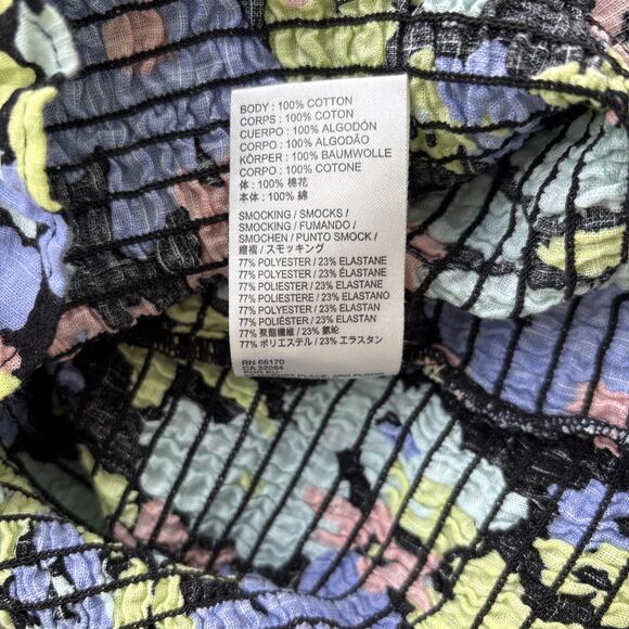 Free People Top blouse Women's Small Cottage Core Floral Elastic Bodice fitted - Picture 10 of 12